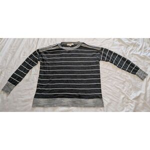 LOFT Women's Gray &White Striped Cold/Open Shoulder Long Sleeve Shirt Size Small